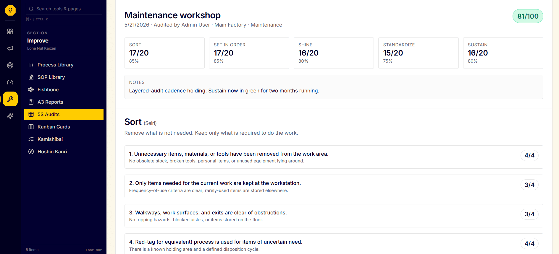 5S Audit Boards screenshot