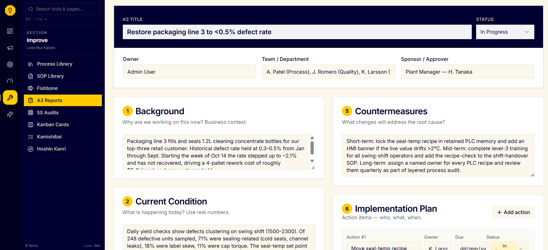 A3 Problem-Solving Reports screenshot