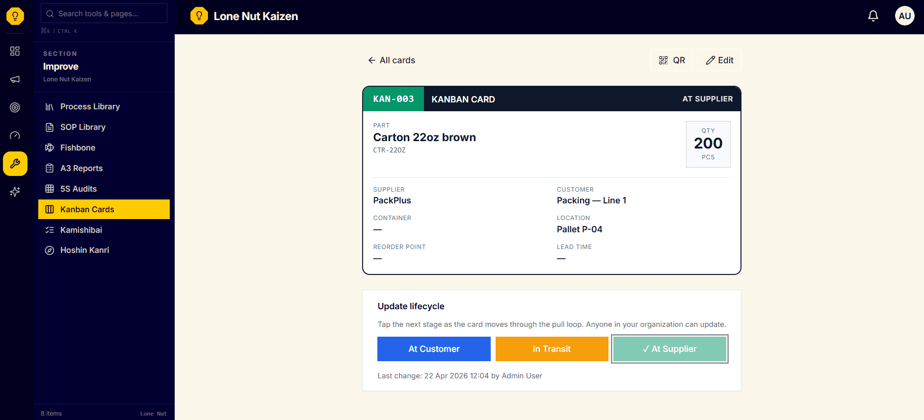 Kanban Replenishment Cards screenshot
