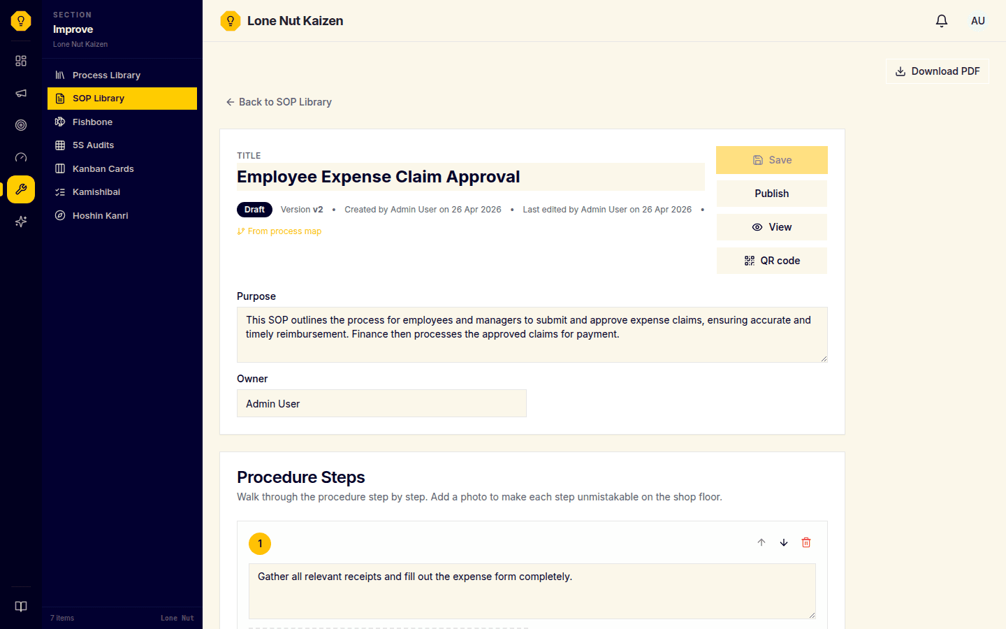 SOPs + QR Codes detail screenshot