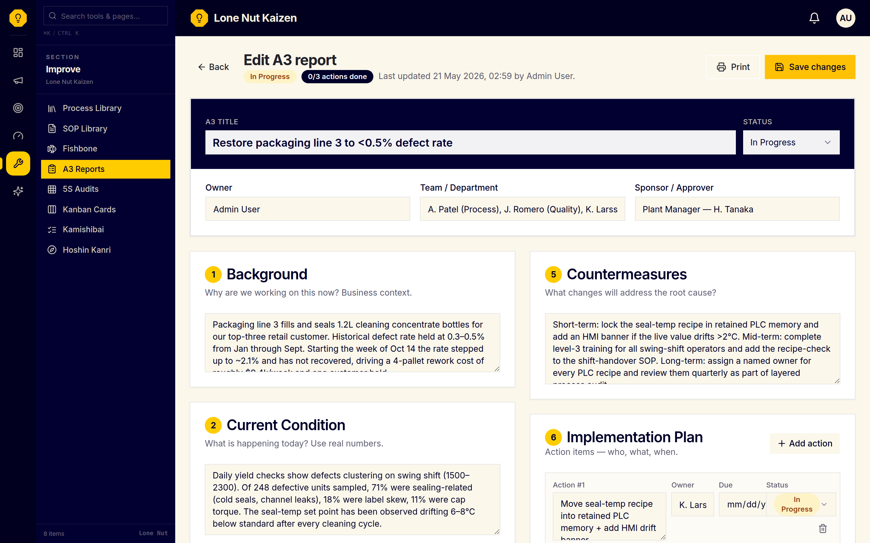 A3 Problem-Solving Reports screenshot