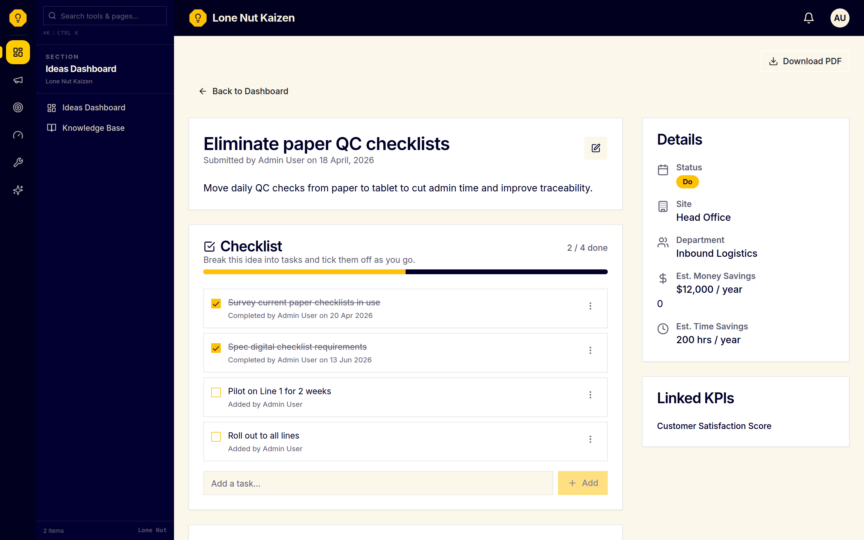 Idea Task Checklists screenshot