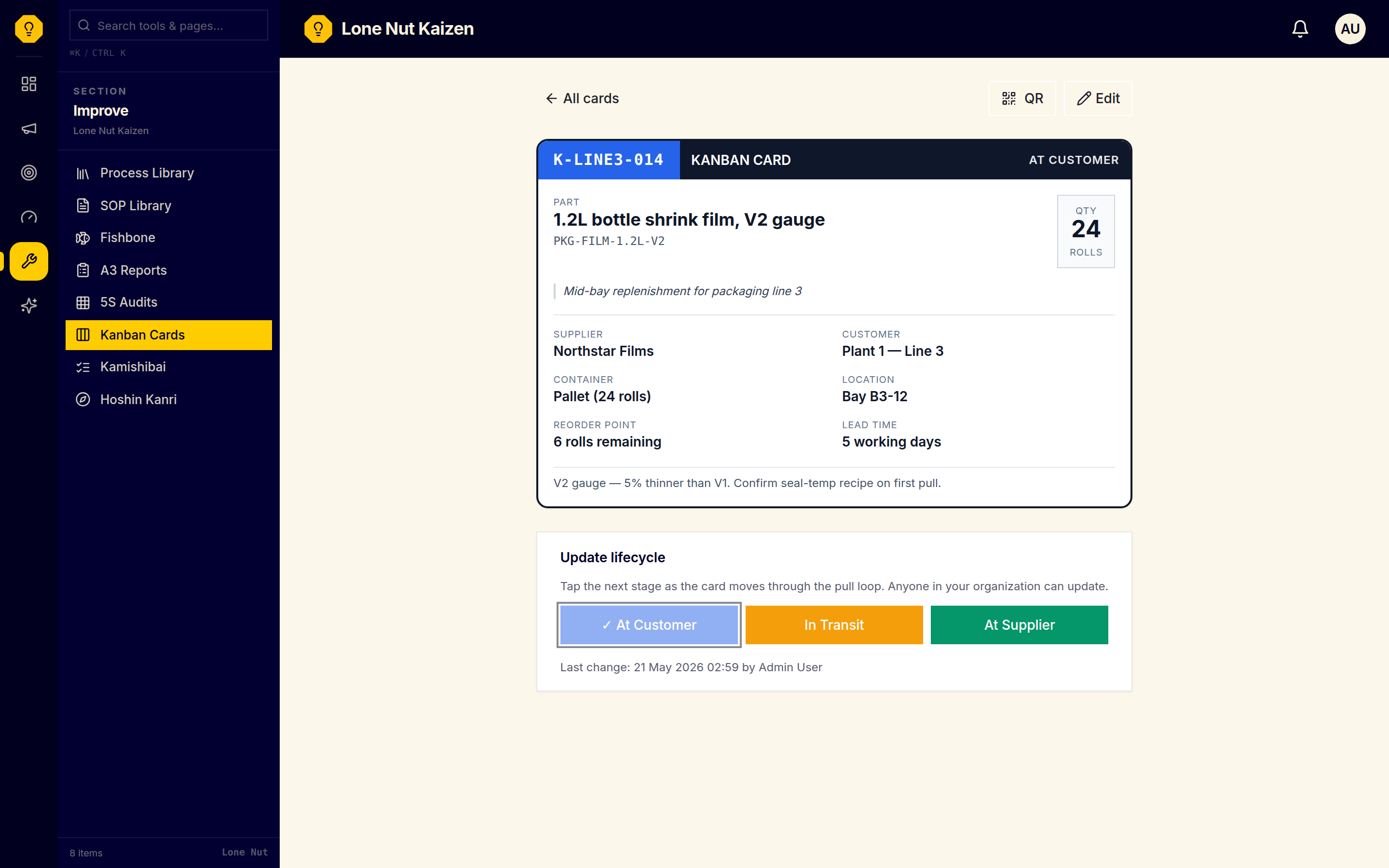Kanban Replenishment Cards screenshot